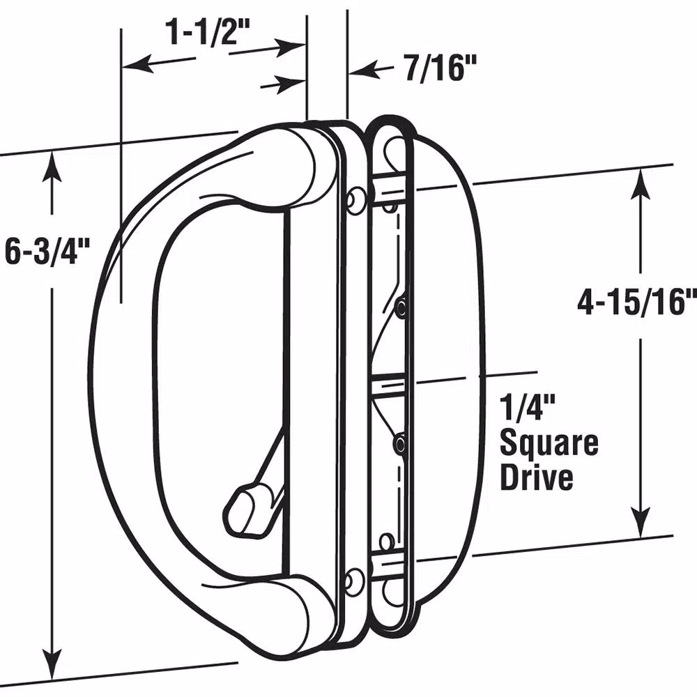 Prime-Line White Diecast Sliding Patio Door Handle with Latch, Reversible Mortise Style