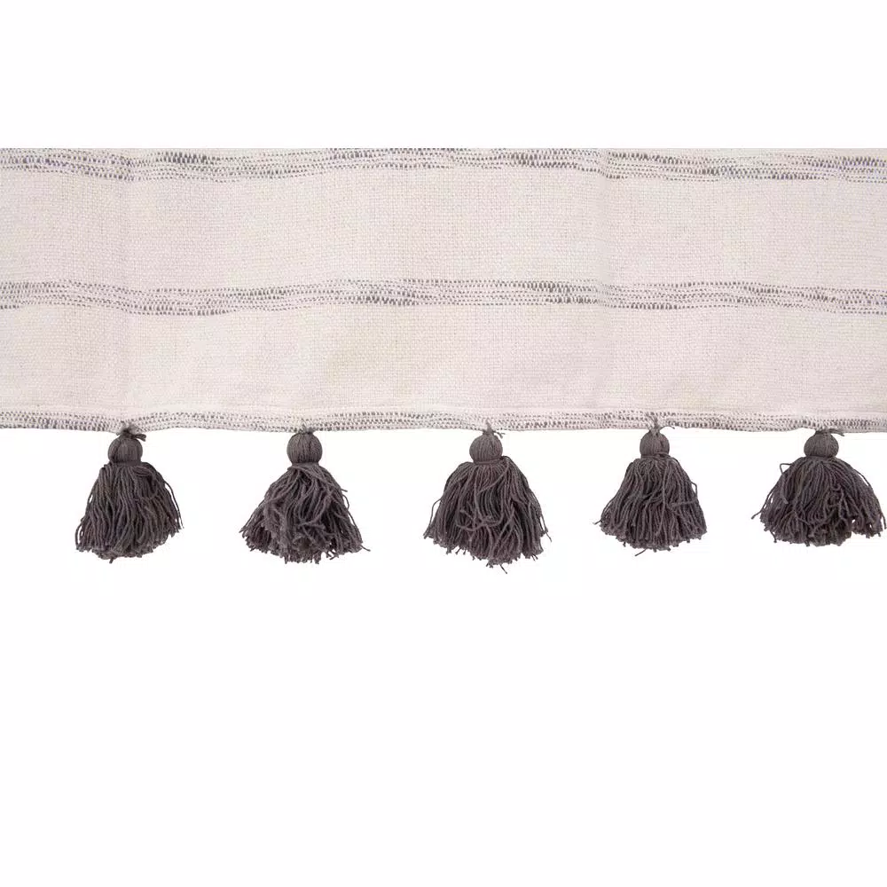 3R Studios Grey Striped Cotton Woven Throw Blanket with Tassels
