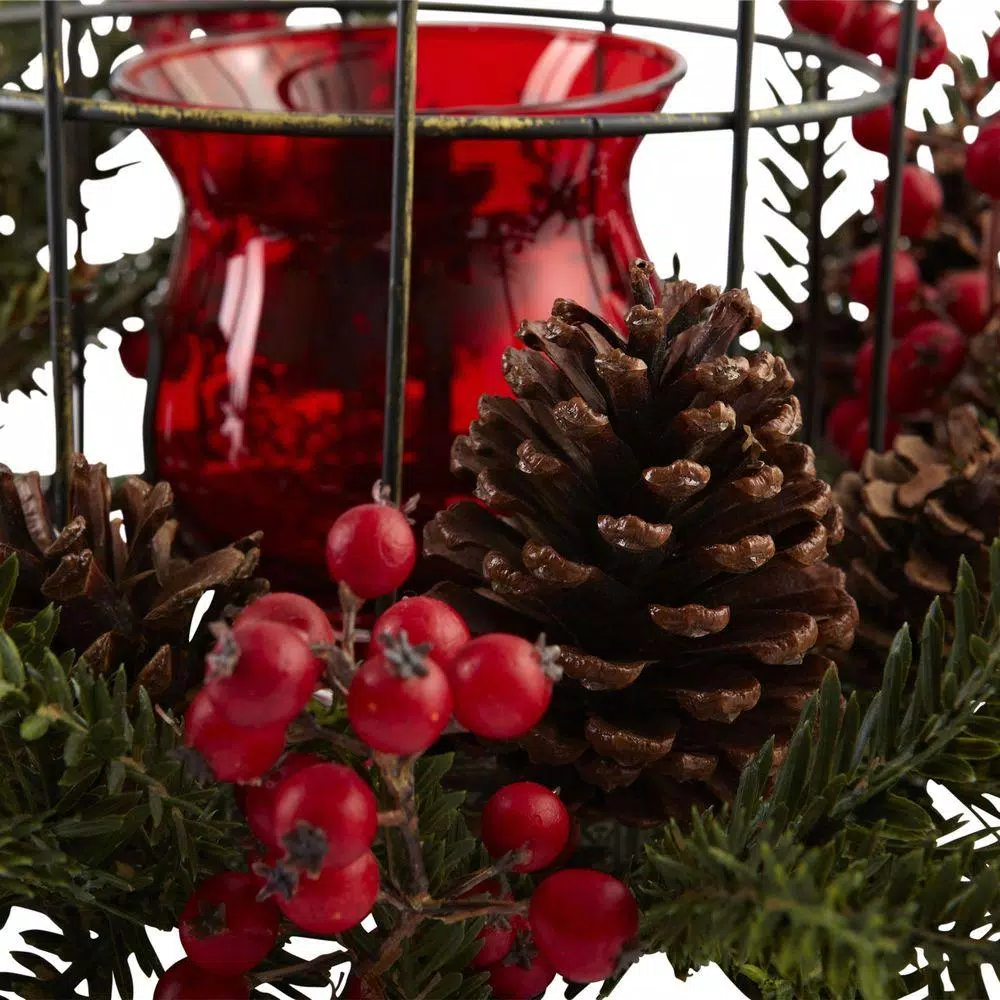 Nearly Natural Pine Berry Birdhouse Candelabrum Holiday Indoor Tabletop Decor