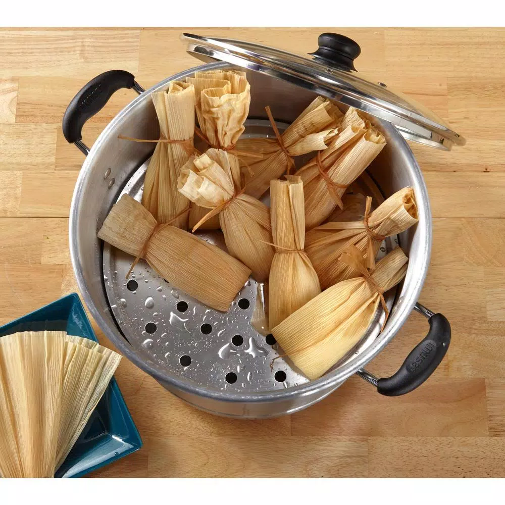 IMUSA 32 Qt. Aluminum Stovetop Steamer with Tempered Glass Lid