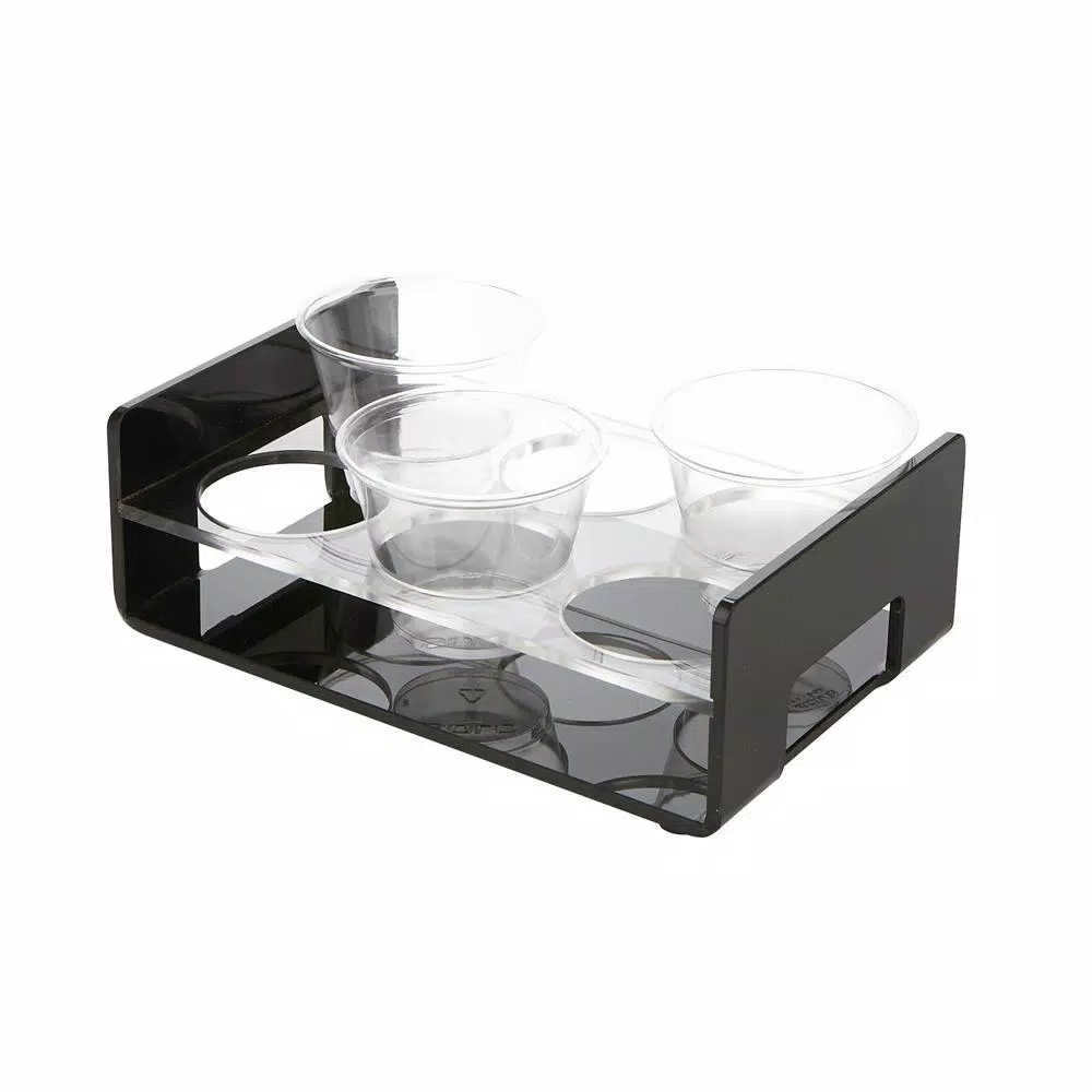 Mind Reader Black Acrylic 6-Slot Cup Holder Serving Tray with Cutout Handles