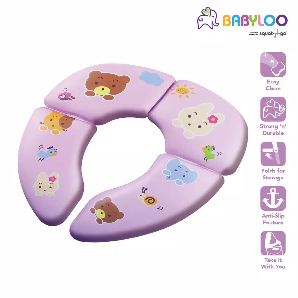 Babyloo Pink Animal Pattern Folding Cushioned Toilet Seat with Travel Bag