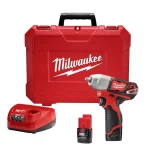 Milwaukee M12 12V Lithium-Ion Cordless 1/4 in. Impact Wrench Kit with (2) 1.5 Ah Batteries, Charger & Hard Case thumbnail 1