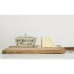 3R Studios White and Black Stoneware Butter Dish with Lid, Farm Scene Design thumbnail 6