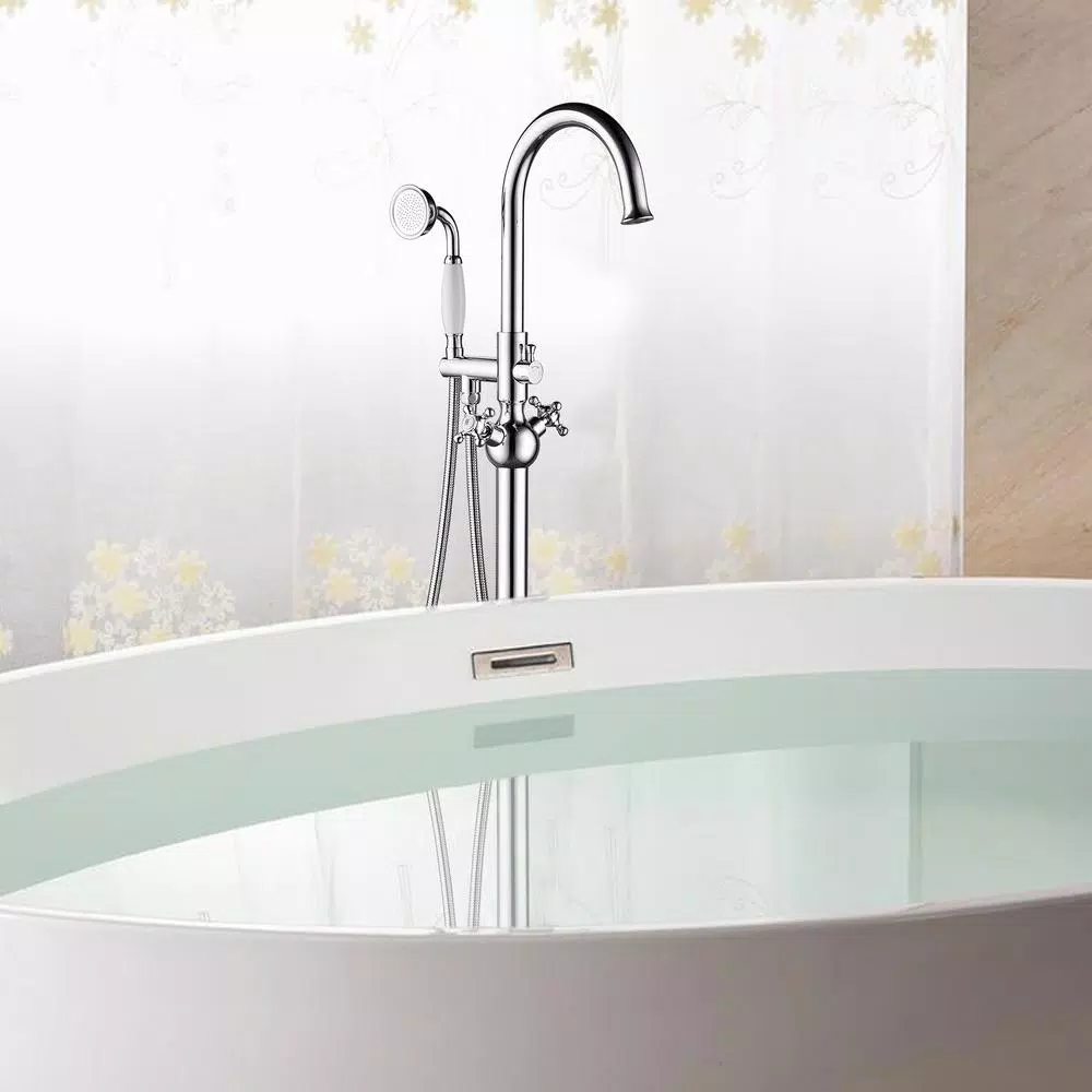 Vanity Art 48 in. Freestanding Single-Handle Claw Foot Tub Faucet with Hand Shower, Polished Chrome