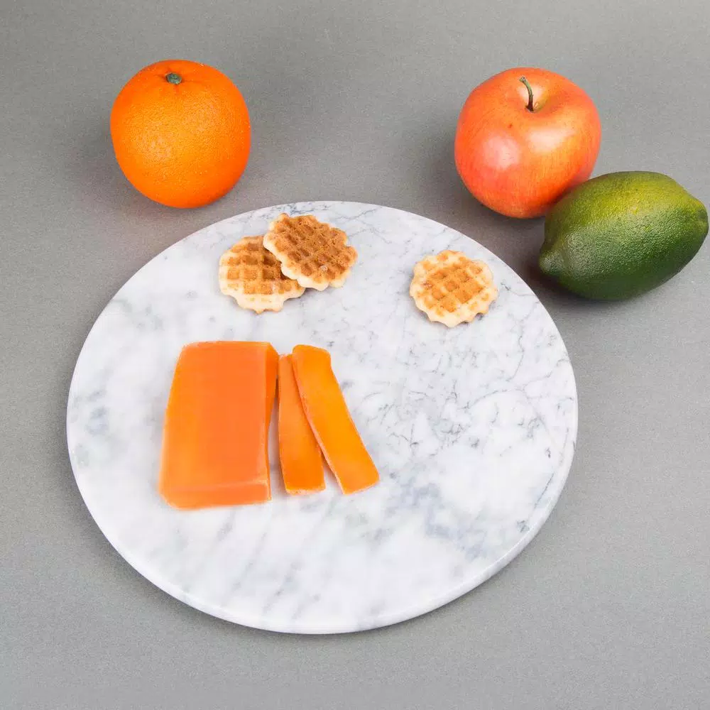 Creative Home 12 in. Natural Off-White Marble Round Serving Board for Cheese, Dessert, and Cake