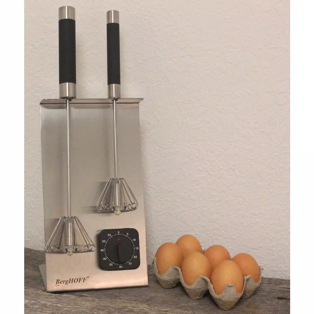 BergHOFF 2-Piece Black Whisk Set with Storage Stand and Kitchen Timer