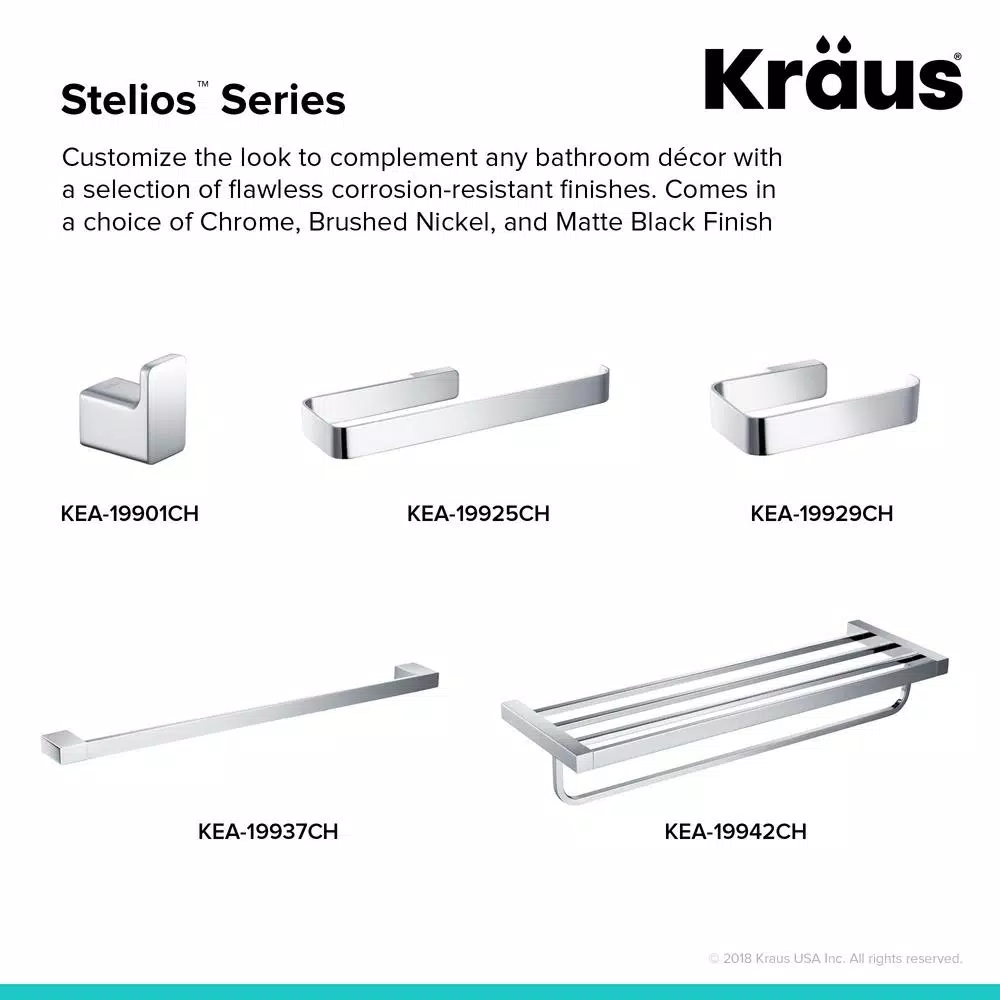 KRAUS Stelios Chrome Bathroom Robe and Towel Hook, Solid Brass