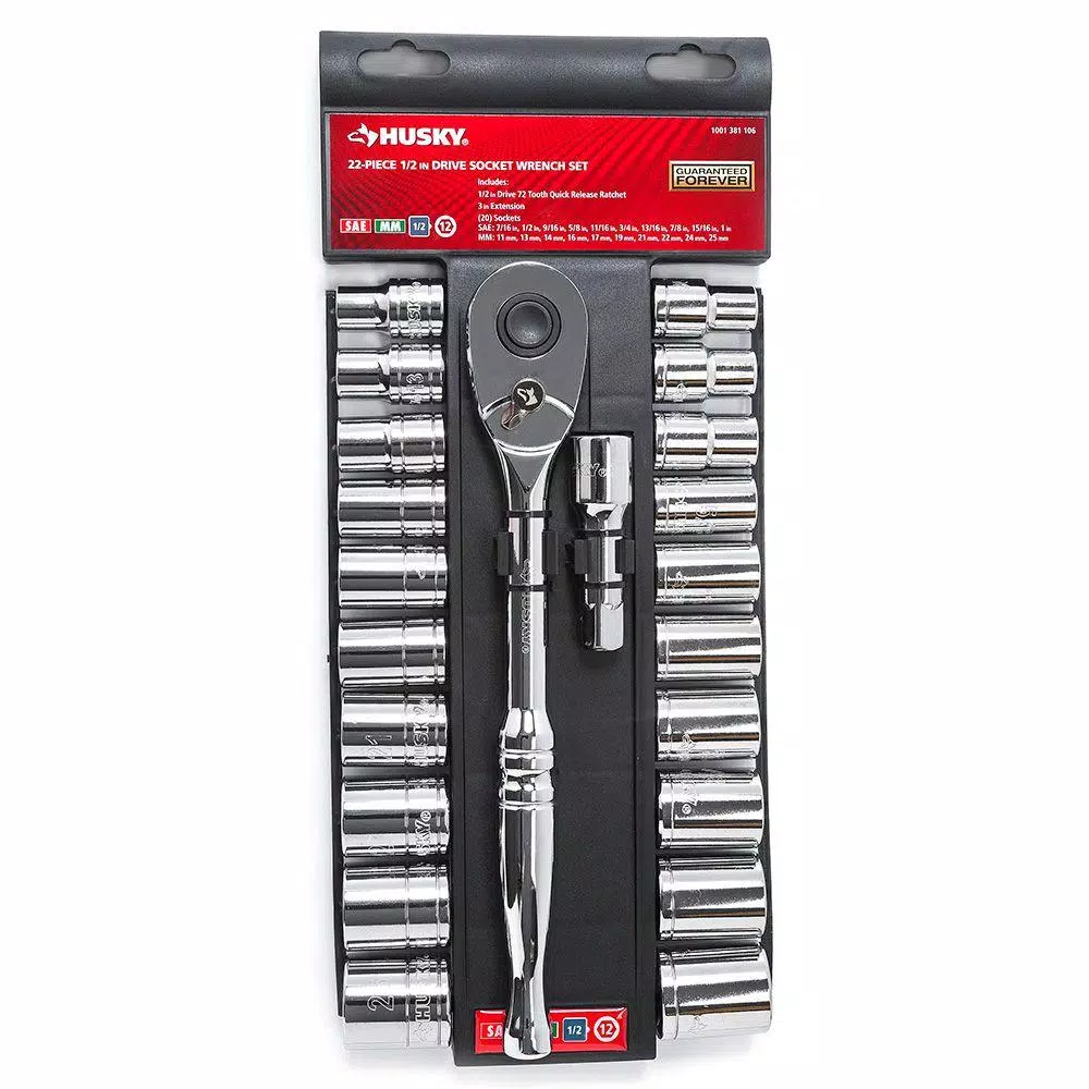 Husky 22-Piece 1/2 in. Drive Ratchet and SAE/Metric Socket Set