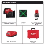 Milwaukee M12 Green Cross Line and Plumb Points Laser Level Kit with 3.0 Ah Battery thumbnail 3