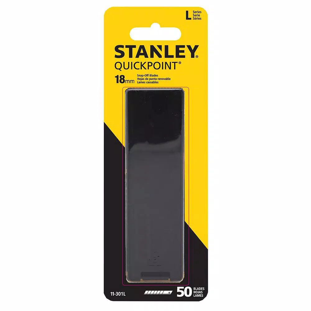 Stanley 18mm Quick-Point Snap-Off Replacement Blades with Dispenser, 50-Pack