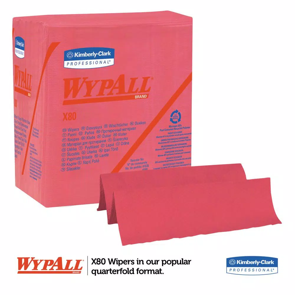 WypAll X80 Red Quarterfold Wipers, 50-Pack (Case of 4 Packs)