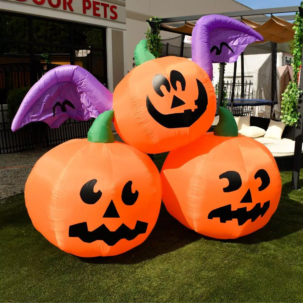ALEKO's 6 ft. Pre-Lit Winged Jack-O-Lantern Trio Halloween Inflatable Decor
