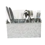 Mind Reader Silver Galvanized Steel Utensil Caddy - 3 Compartment Flatware & Condiment Organizer thumbnail 2