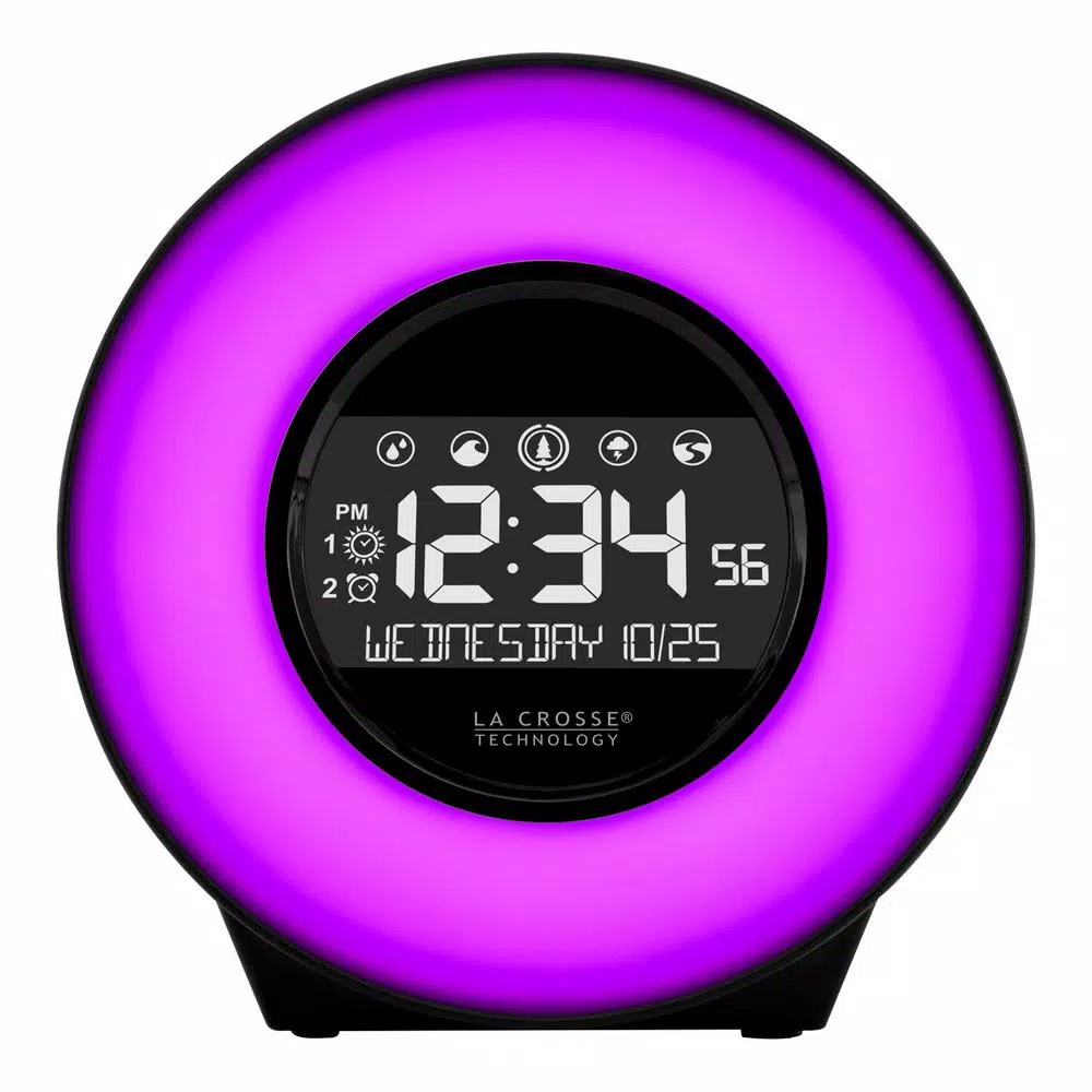 La Crosse Technology Color Mood Light Alarm Clock with Nature Sounds and USB Charging Port