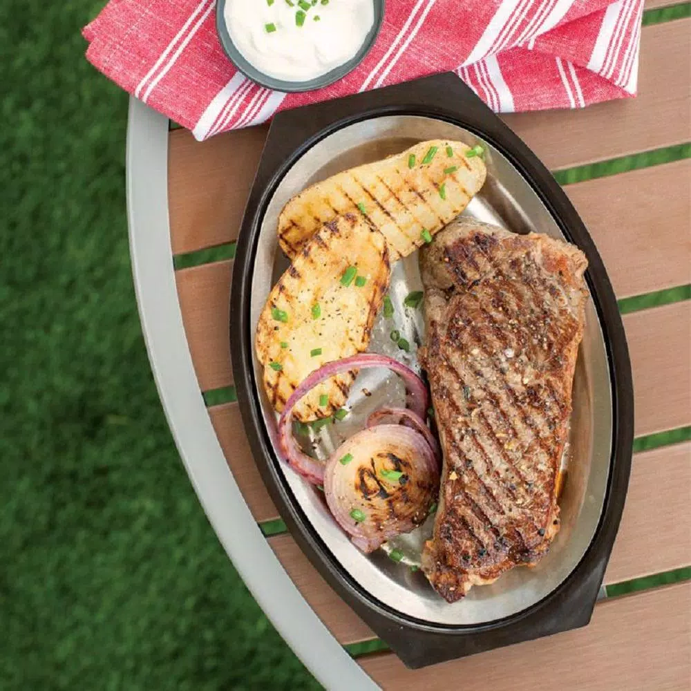 Nordic Ware 365 Grilling 7.875 in. Aluminum Sizzle and Serve Pan, Black and Stainless Steel