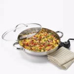 AROMA Gourmet 132 sq. in. Stainless Steel Electric Skillet with Tempered Glass Lid thumbnail 2