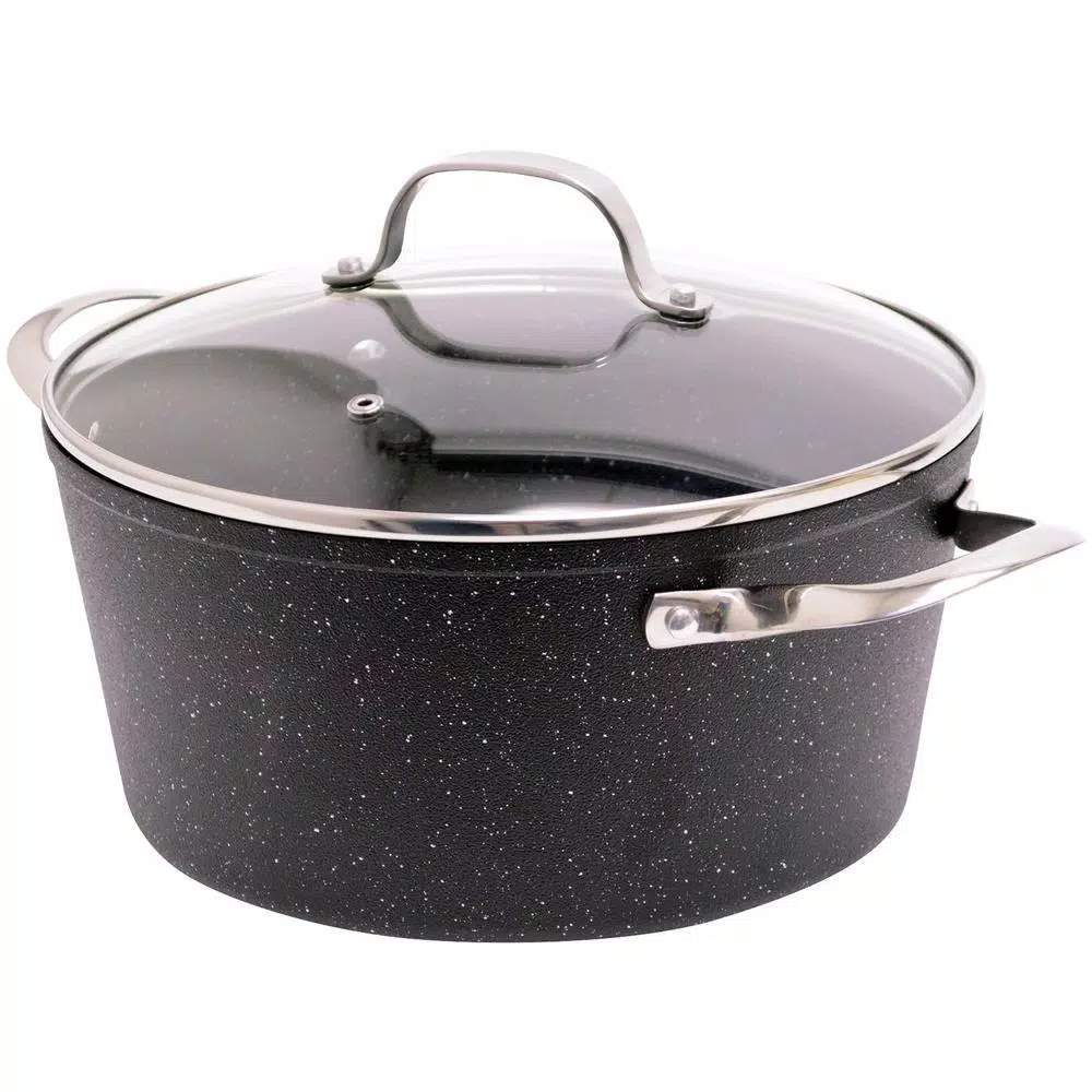 Starfrit The Rock 6 qt. Round Aluminum Nonstick Casserole Dish with Glass Lid, Black Speckle