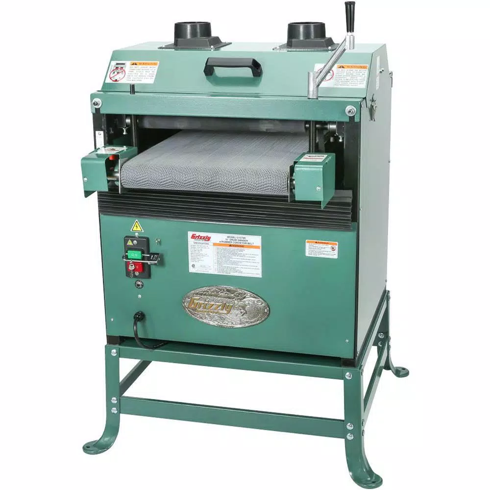 Grizzly Industrial 16 in. 2 HP Drum Sander with Rubber Conveyor Belt and Heavy-Duty Steel Cabinet