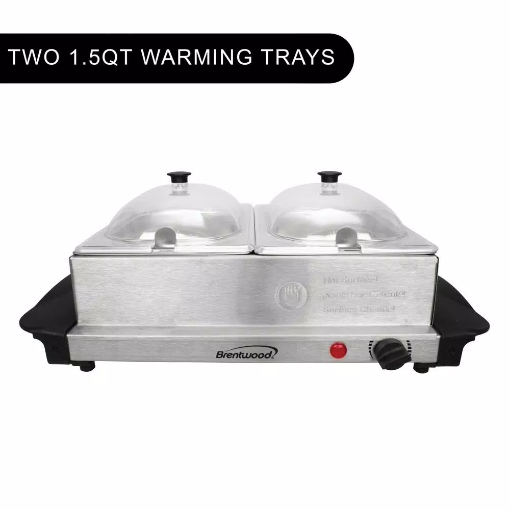 Brentwood Appliances 3 Qt. Metallic 2-Pan Buffet Server with Warming Tray, Stainless Steel