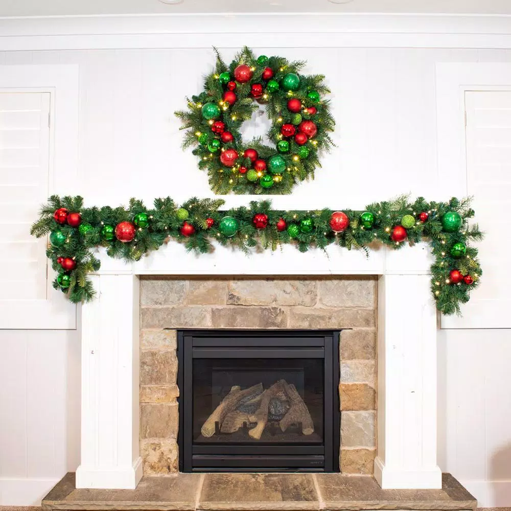 Village Lighting Company 30 in. Pre-Lit LED Christmas Cheer Wreath with 50 Warm White Lights and Remote Control