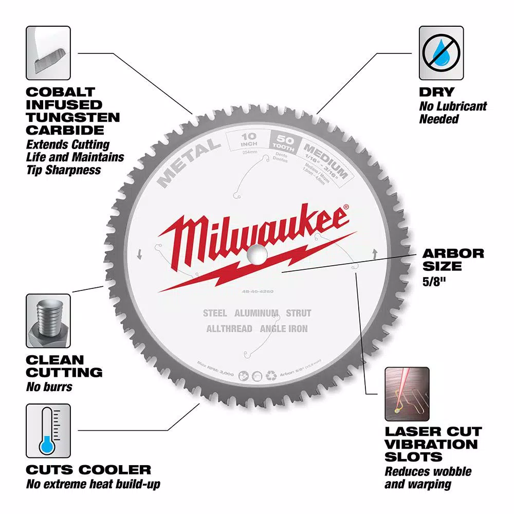Milwaukee 10 in. 50T Carbide Teeth Metal Cutting Circular Saw Blade