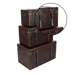 LITTON LANE Globetrotter Wood and Matte Brown Leather Decorative Trunk Set of 3 thumbnail 5