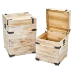 Nearly Natural Rustic White Wash Wood Decorative Storage Boxes with Metal Detail, Set of 2 thumbnail 1