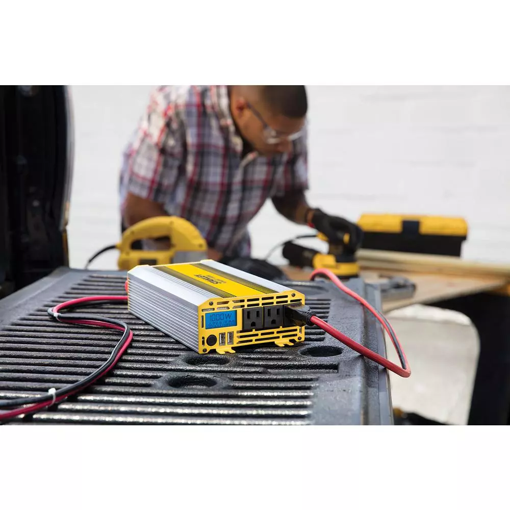 Stanley PI1000S 1000-Watt Digital Triple-Outlet Power Inverter, 12V DC to 120V AC