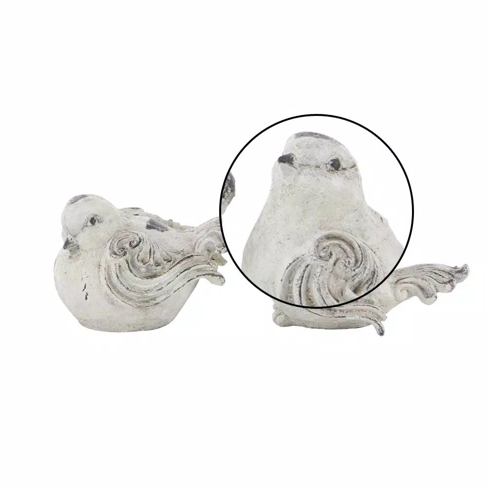 LITTON LANE 8 in. x 12 in. Decorative Bird Sculptures in Distressed White Polystone (Set of 2)