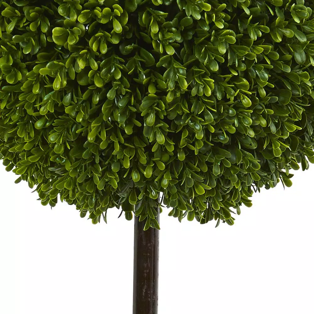 Nearly Natural 3 ft. Artificial Boxwood Ball Topiary Tree in Sand Colored Oval Planter