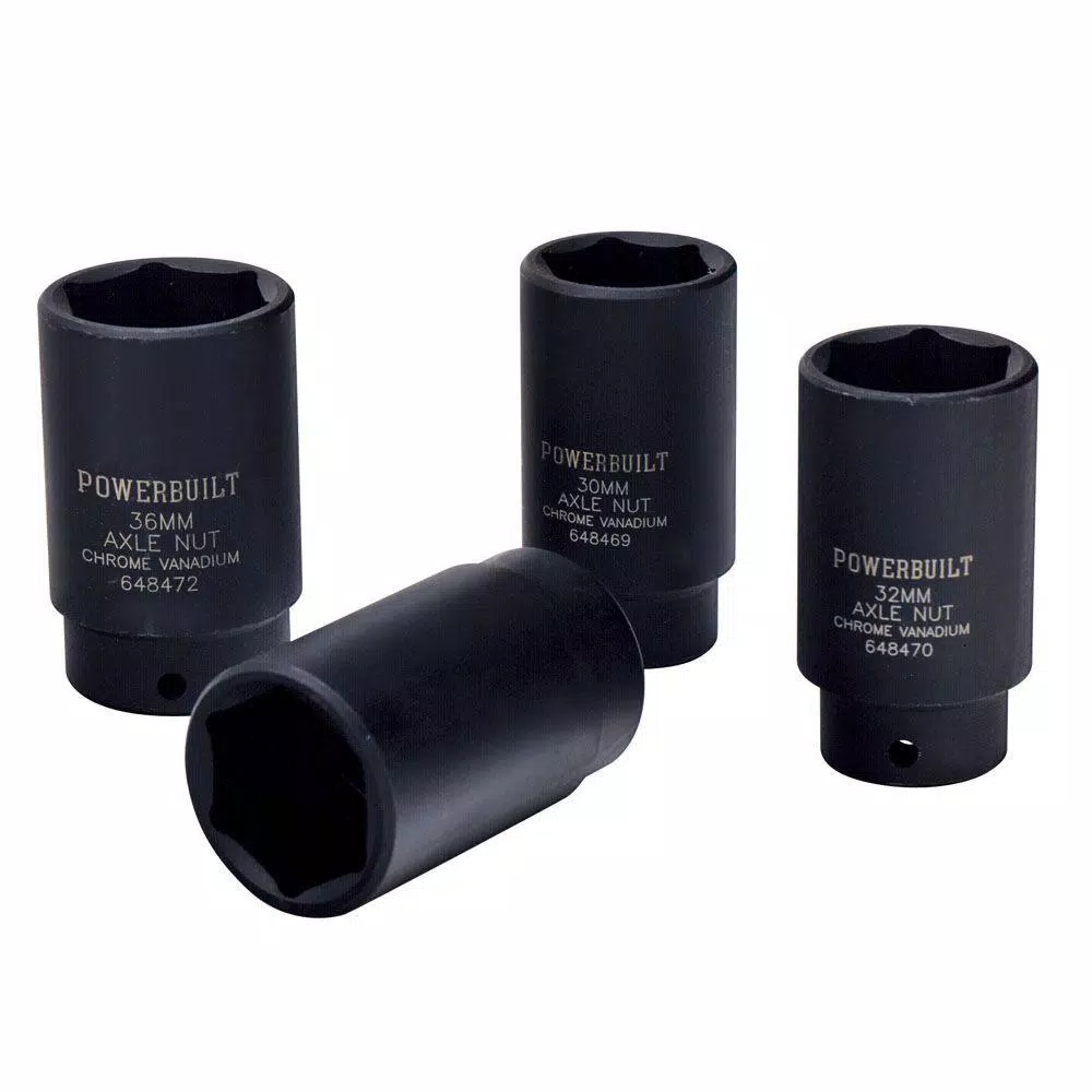 Powerbuilt Axle Nut Socket Kit, 4-Piece Impact Rated Chrome Vanadium Set