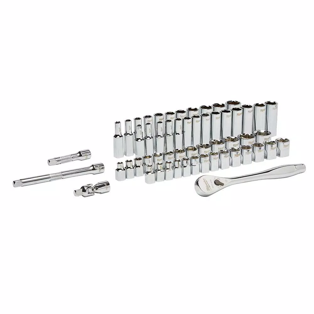 Milwaukee 3/8 in. Drive SAE/Metric Ratchet and Socket Set, 56-Piece Mechanics Tool Kit