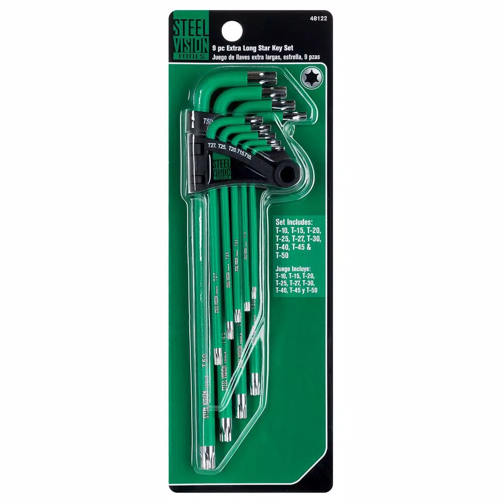 Steel Vision 9-Piece Extra-Long Torx Key Wrench Set, Chromium-Vanadium Steel