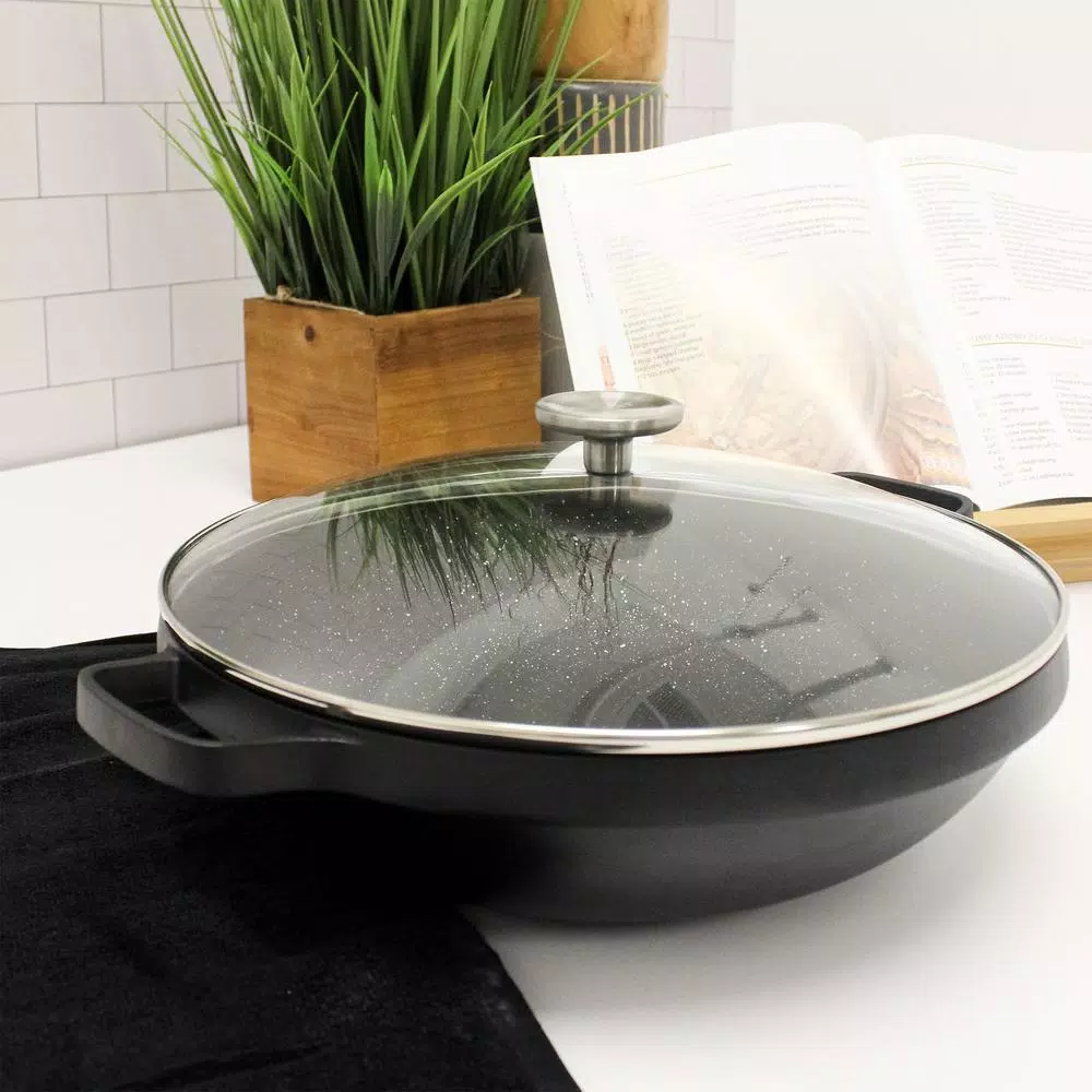 BergHOFF GEM 12.5 in. Cast Aluminum Nonstick Wok with Glass Lid, Induction Compatible