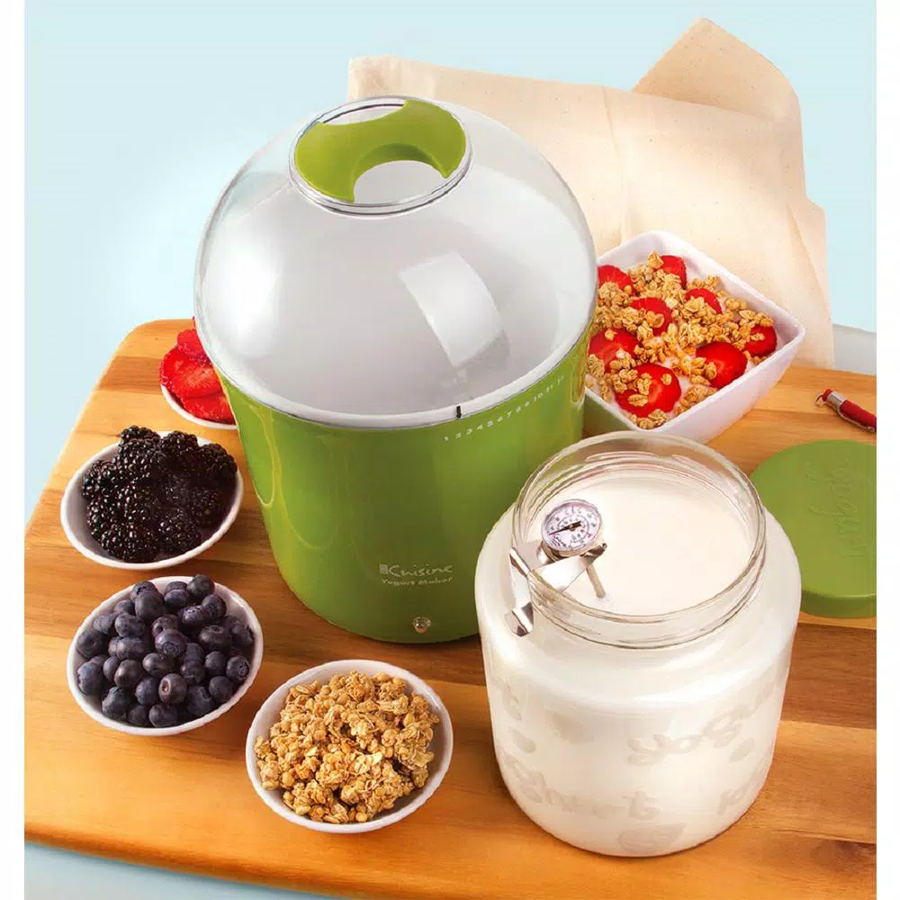 Euro Cuisine 2 Qt. Yogurt Maker with Glass Jar, Stainless Steel Thermometer, and Greek Yogurt Cotton Bag - Green