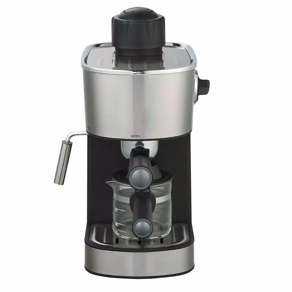 LavoHome 4-Cup Espresso and Cappuccino Maker Machine with Glass Carafe, 800W, Black