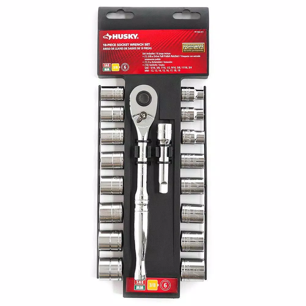 Husky 18-Piece 3/8 in. Drive Ratchet and SAE/Metric Socket Set