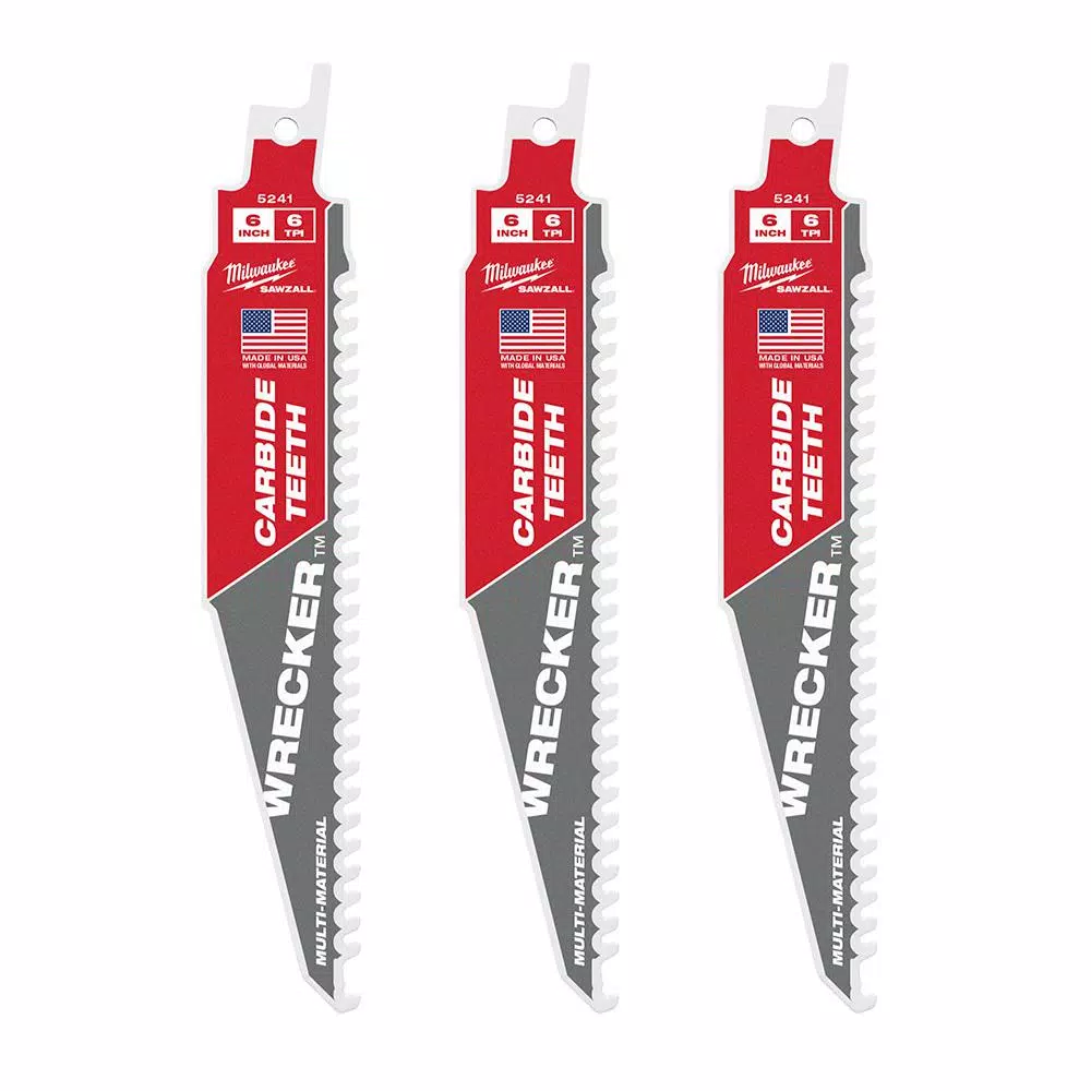 Milwaukee WRECKER 6 in. 6 TPI Carbide Teeth Multi-Material Reciprocating Saw Blade (3-Pack)
