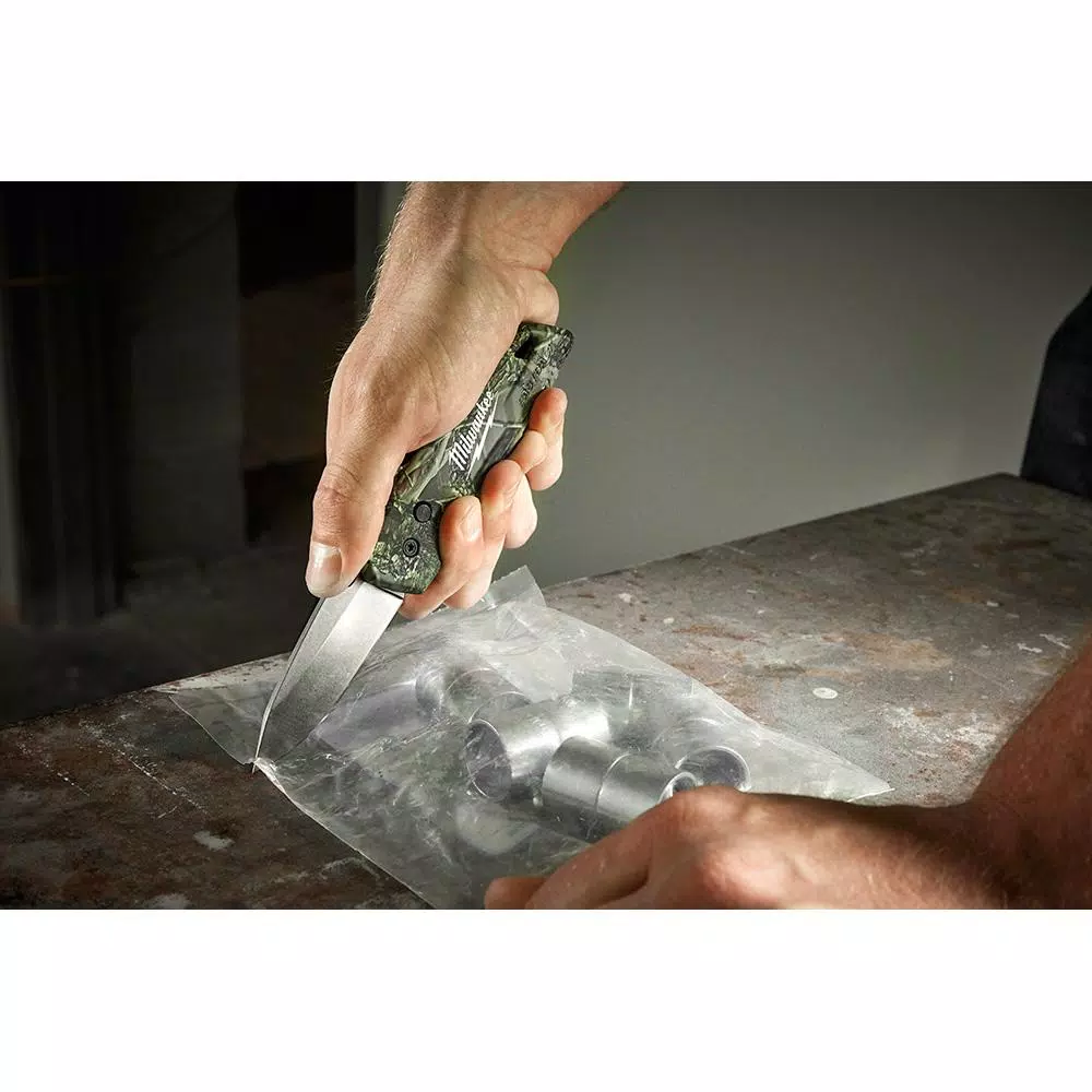 Milwaukee FASTBACK Camo Stainless Steel Folding Knife with 2.95 in. Drop Point Blade