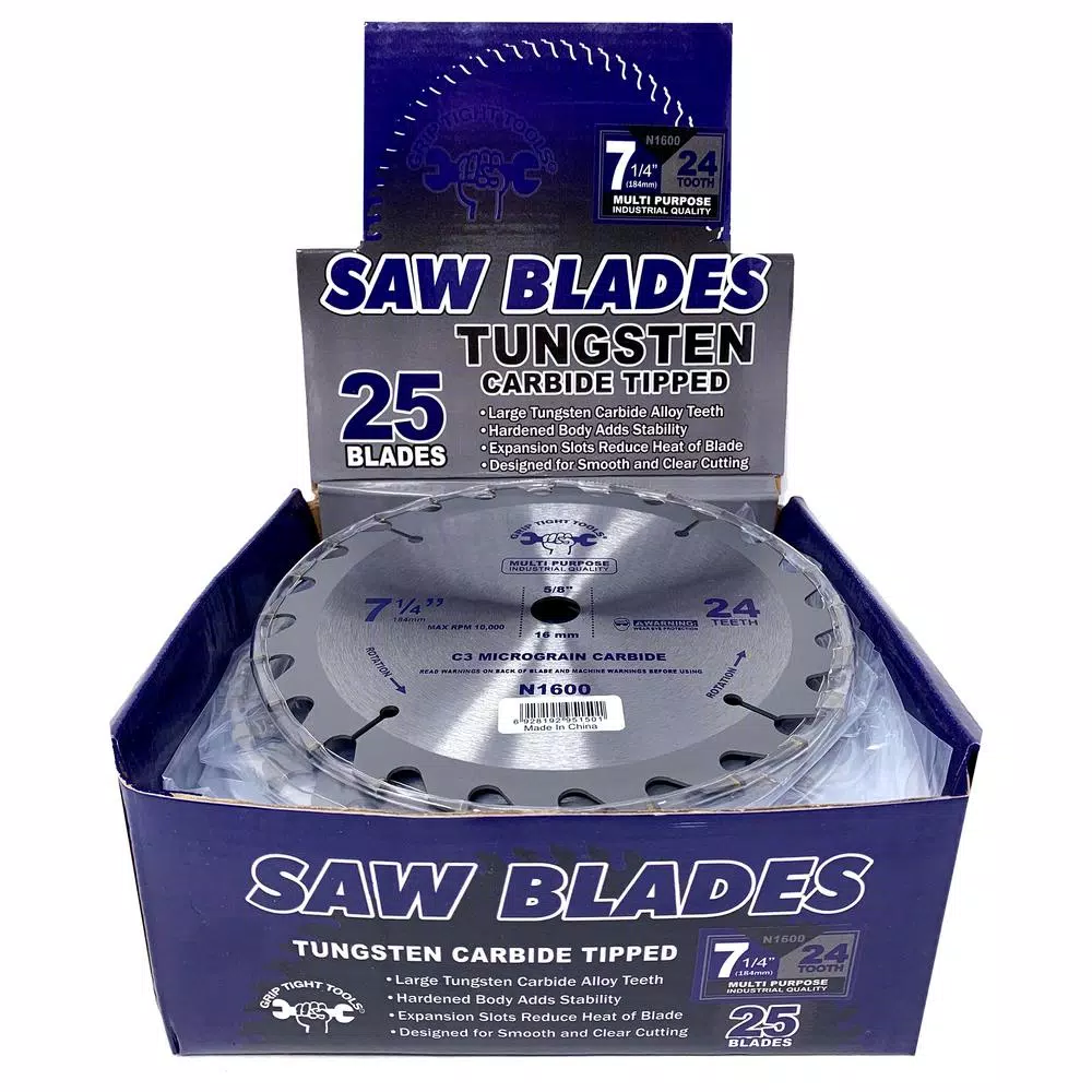 GRIP TIGHT TOOLS Grip Tight Professional 7-1/4 in. 24-Tooth Tungsten Carbide Tipped Circular Saw Blades, Multi-Purpose (25-Pack)
