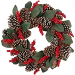 Fraser Hill Farm 24 in. Artificial Christmas Wreath with Red Berries and Pinecones thumbnail 1
