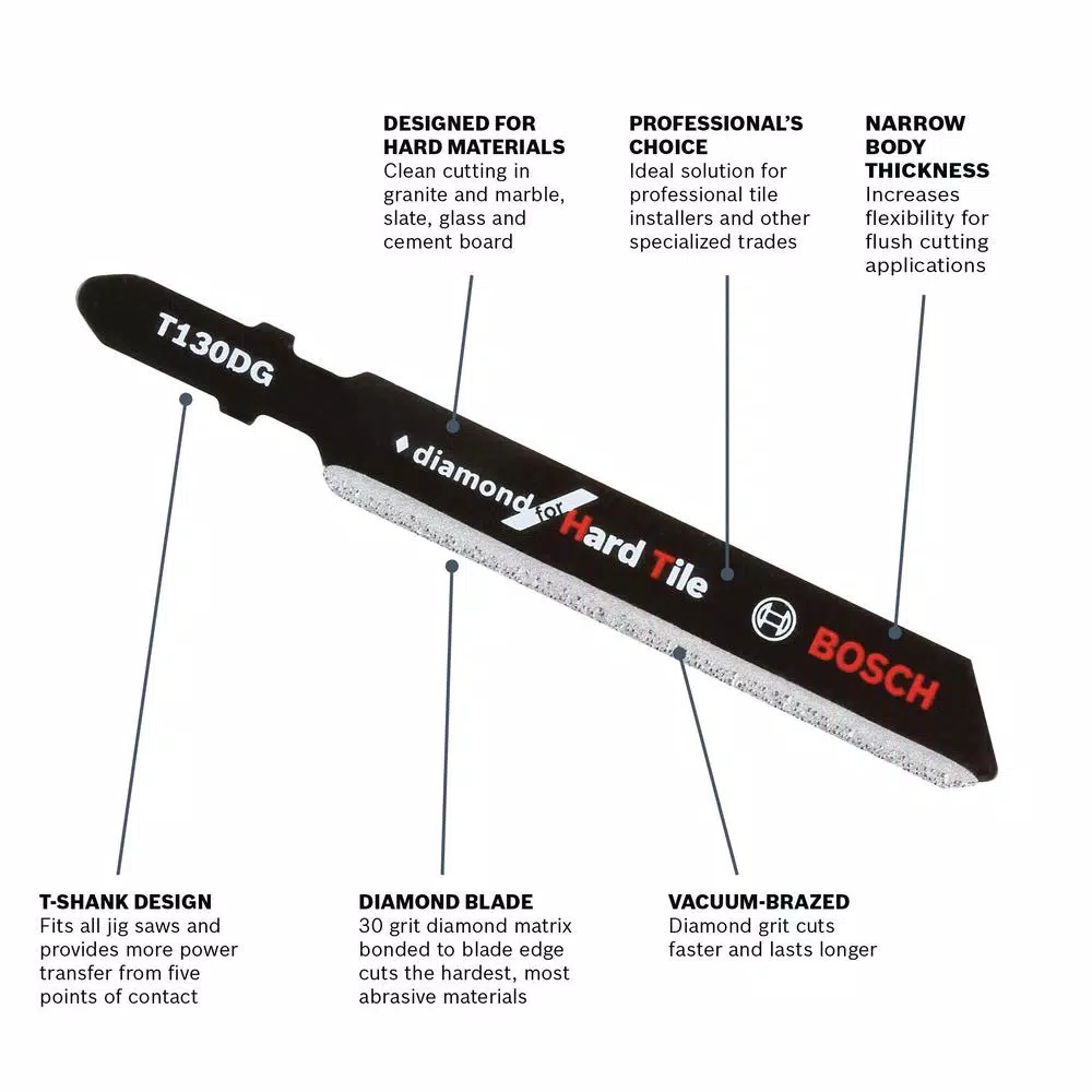 Bosch 3-1/4 in. Diamond Grit T-Shank Jigsaw Blade for Porcelain, Granite, and Tile