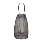 LITTON LANE Large Black Metal Mesh Lantern Candle Holder with Suspended Hurricane Glass thumbnail 2