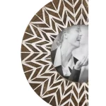 LITTON LANE 9 in. Round Carved Wood Picture Frame with Chevron Pattern, White and Natural thumbnail 2
