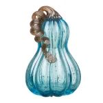 Glitzhome Set of 3 Blue Hand-Blown Glass Pumpkins - Decorative Tabletop Autumn Ornament thumbnail 7