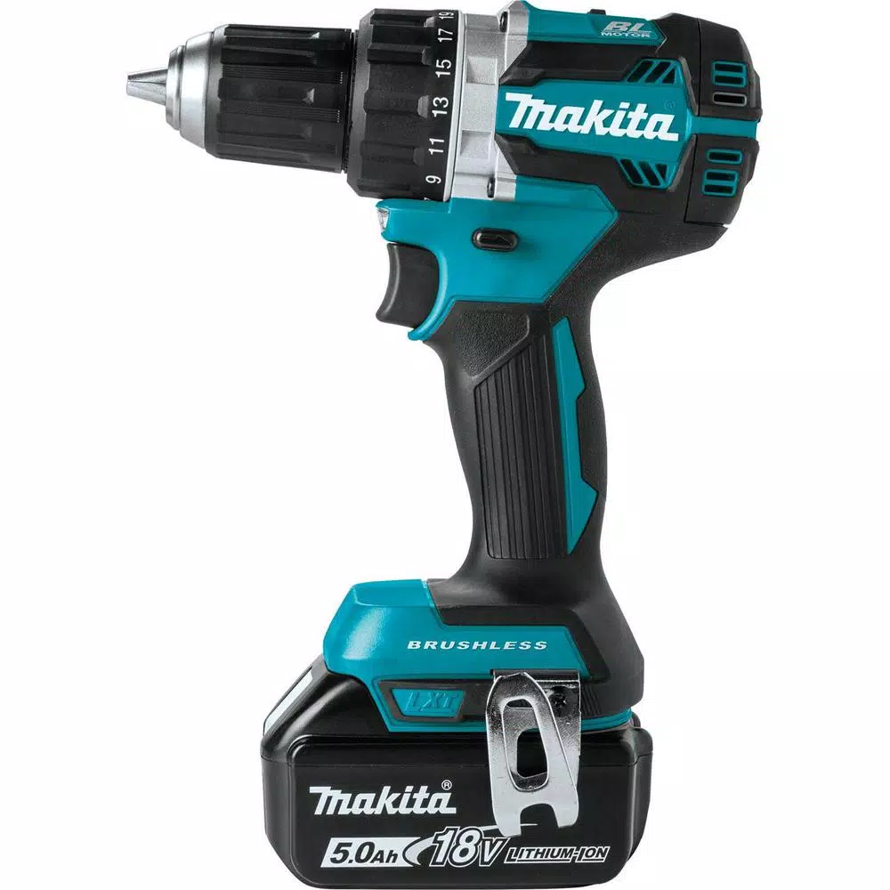 Makita 18V LXT Brushless 1/2 in. Driver-Drill Kit with Two 5.0 Ah Batteries, Charger, and Bag