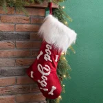 Glitzhome 22 in. Red Velvet Christmas Stocking with White Plush Cuff - Good Dog Print thumbnail 6