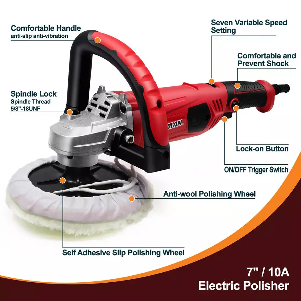 Boyel Living 7 in. Variable Speed Corded Disc Sander Polisher Buffer, 10 Amp, 1000-3500 RPM