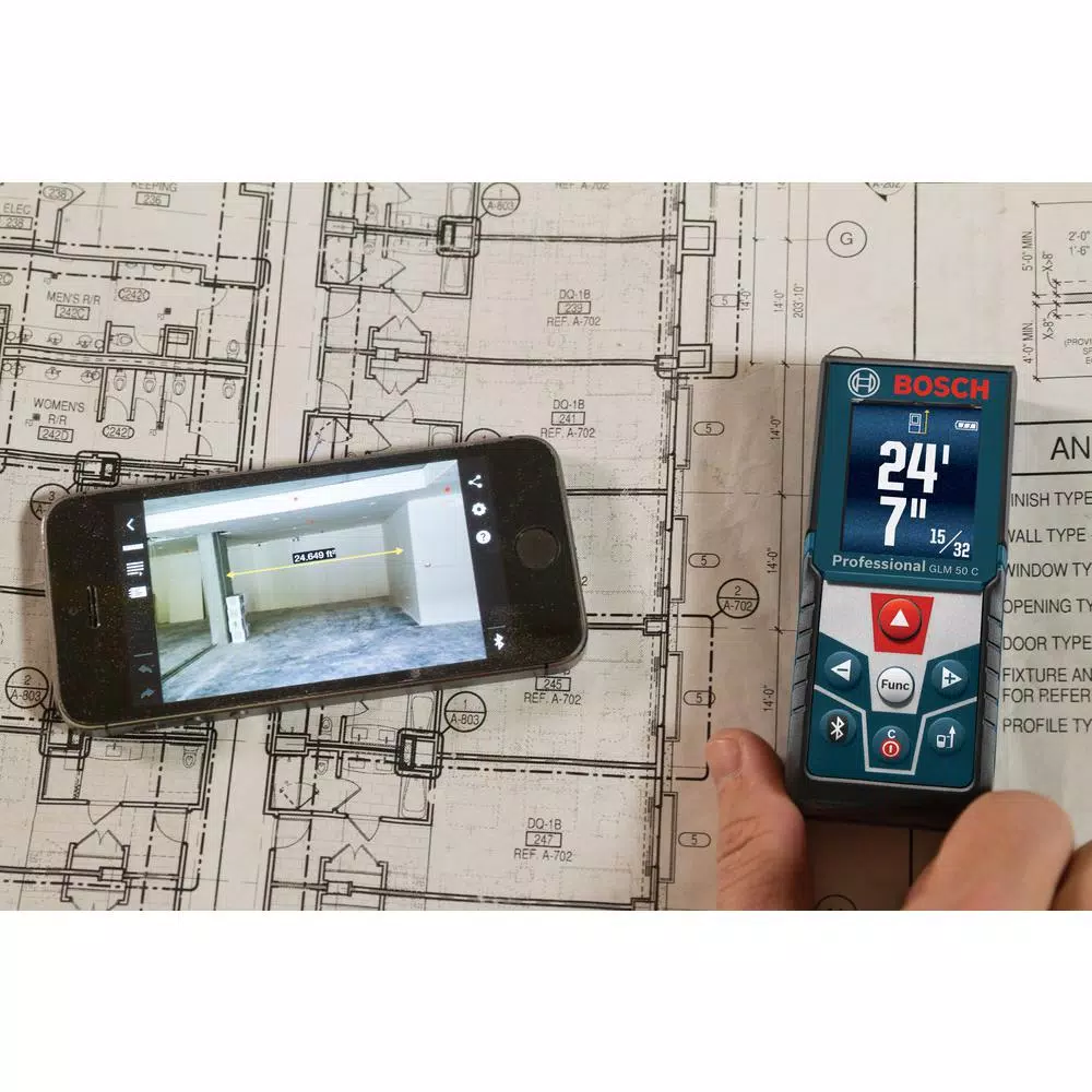 Bosch GLM 50 CX Laser Distance Measurer with Bluetooth and Color Display, 165 ft.